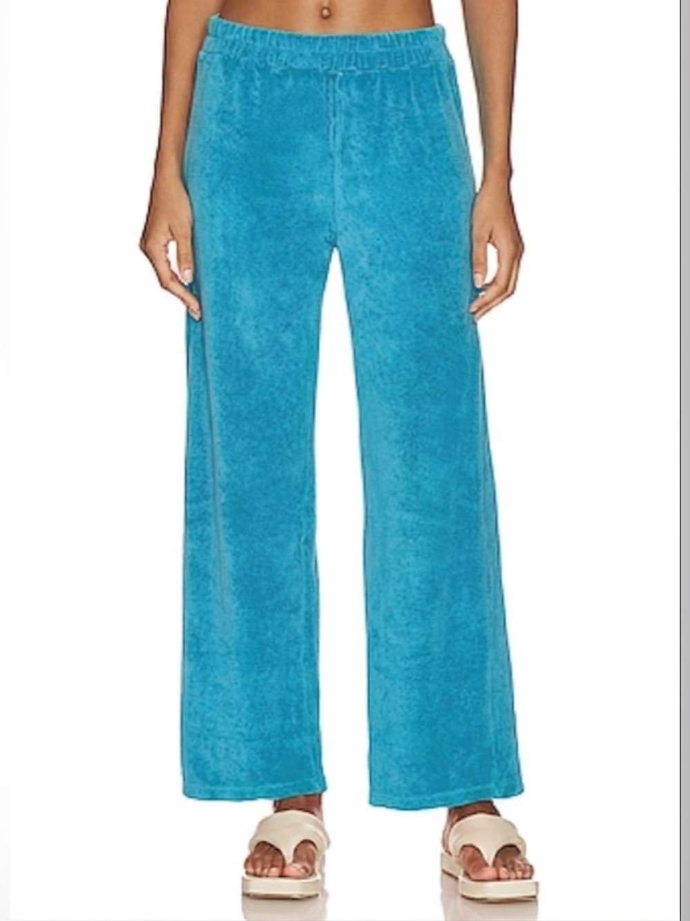 Monrow Terry Cloth High Waisted Flare Sweatpants Blue XL